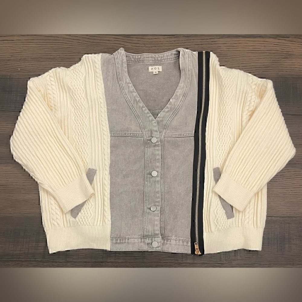 POL zipper detail denim jacket with sweater material
